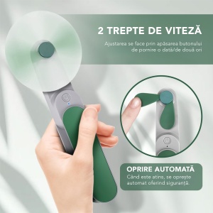 Ventilator Portabil Mini, de Poseta, de Birou, de Mana, Silentios, Pliabil, 1200mAh, SKDR NiniFan - Verde - Img 4