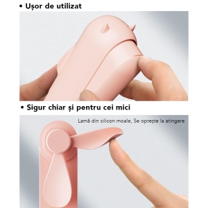 Ventilator Ultra Portabil 3 in 1, De Mână, De Birou, De Gât, 3 Trepte Viteza, Pliabil cu baterie Portabila 2000mAh, Autonomie 20h, SKDR AirMini - Roz - Img 6