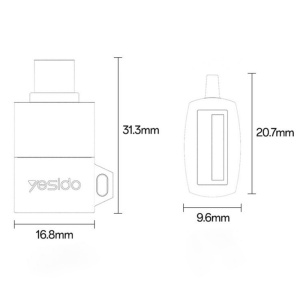Adaptor OTG, Type-C la USB 3.0, 5Gbps, QC18W, Aliaj Aluminiu, Yesido, Gri - Img 6