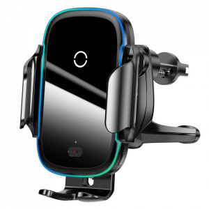 Baseus - Light Electric Car Holder (WXHW03-01) with Wireless Charging, 15W for Dashboard / Windshield / Air Vent - Black - Img 4