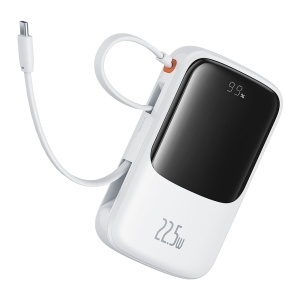 Baterie Externa, 10000mAh, Baseus Qpow Pro+ 22.5W, Cablu Type-C Inclus, Lightning, 2x Type-C, 1x USB, Fast Charging, Alb