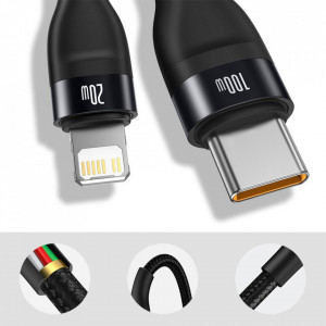Cablu de date 2in1 Type-C la Type-C / Lightning, 100W, 1.2m, Baseus Flash Series (CA1T2-F01) - Negru - Img 3