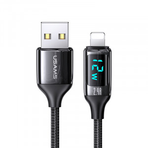 Cablu de date din Nailon cu display, Type-C la Lightning , 12W, 1.2M, Fast Charge, USAMS (US-SJ543) - Negru