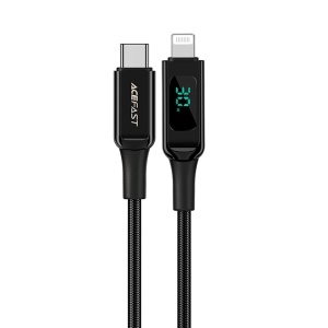 Cablu de date Type-C la Lightning, Fast Charging, 3A, LED Display, 1.2m - Acefast (C6-01) - Black
