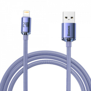 Cablu de date USB la Lightning, 2.4A, 2m, Baseus Crystal Shine (CAJY000105) - Mov - Img 1