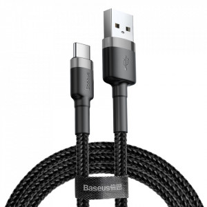 Cablu de date USB la Type-C 2A, 2m, Baseus (CATKLF-CG1) - Gri Negru