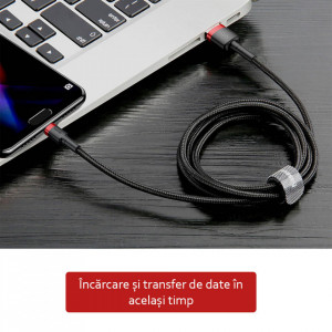 Cablu de date USB la Type-C, 3A, 1m, Baseus - Rosu Negru - Img 7