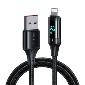 Cablu USB 2.0 to Lightning, 3A cu Display Digital Aluminiu, Nailon Impletit. 1.2m - Mcdodo (CA-1060) - Black