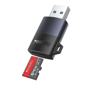 Cititor de carduri, USB 3.0, Micro SD, TF, 5Gbps, Aluminiu, Yesido, Gri