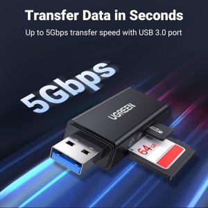 Cititor de Carduri USB la SD/TF Card, 5Gbps, Ugreen CM104, Negru - Img 5