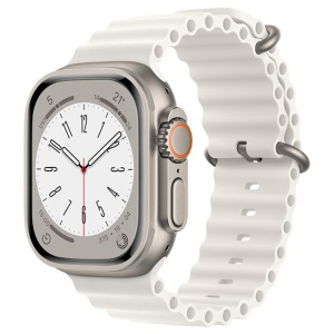 Curea pentru Apple Watch 42/44/45/46/49mm din Silicon, set cu sticker, Model W38, Alb