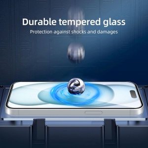 Folie pentru iPhone 15 Plus / 15 Pro Max / 16 Plus, SKYDDAR INNOVATION, Protectie 9H, 0.3mm, Clear Vision, set cu sticker, Transparent - Img 2