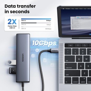 Hub Type-C to 2x USB, 2x USB-C, RJ45, Plug & Play, 10Gbps, Ugreen CM512, Gri - Img 4
