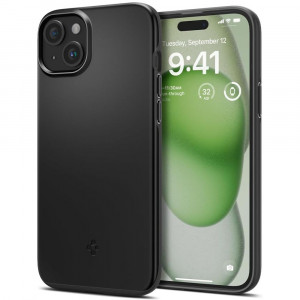 Husa iPhone 15 Plus, Spigen Thin Fit - Negru - Img 1