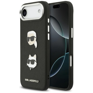 Husa iPhone 17 Air - Karl Lagerfeld FW Grained Karl & Choupette Heads Pins & Logo (KLHCP17MPSFDHPOK) - Black