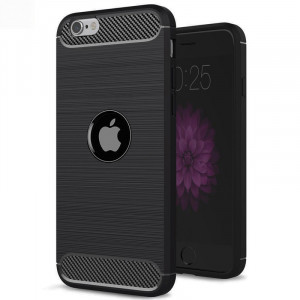 Husa iPhone SE 2, SE 2020 din silicon, Slim, cu textura Fibra Carbon - Negru