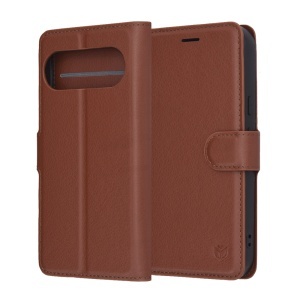 Husa pentru Google Pixel 10 Pro XL, SKYDDAR INNOVATION, Leather Wallet, tip Carte, cu Portofel Interior, Finisaje Premium, Maro, set cu sticker  - Img 6