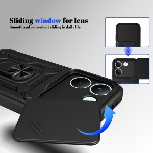 Husa pentru Honor 600 Lite, protectie camere, Inel magnetic, set cu sticker, CamShield, Albastru - Img 3