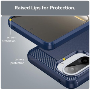 Husa pentru Honor X5c Plus, SKYDDAR INNOVATION, Carbon Silicone, din Silicon Slim, cu textura Fibra Carbon, set cu sticker, Albastru - Img 2