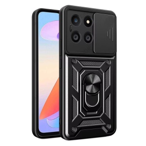Husa pentru Honor X6a, SKYDDAR INNOVATION, CamShield, Inel magnetic, set cu sticker, Negru