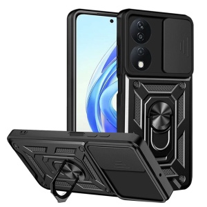 Husa pentru Honor X7b / 90 Smart / X7b 5G, SKYDDAR INNOVATION, CamShield, Inel magnetic, set cu sticker, Negru