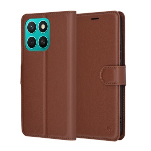 Husa pentru Honor X8c, SKYDDAR INNOVATION, Leather Wallet, tip Carte cu Portofel Interior, Finisaje Premium, set cu sticker, Maro