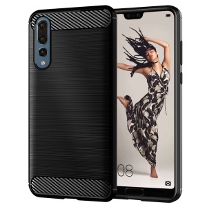 Husa pentru Huawei P20 Pro, SKYDDAR INNOVATION, Carbon Silicone, din Silicon Slim, cu textura Fibra Carbon, set cu sticker, Negru