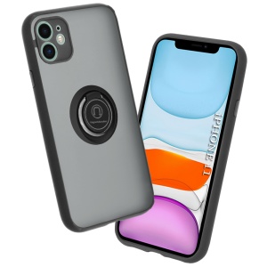 Husa pentru iPhone 11, SKYDDAR INNOVATION, Glinth cu Inel Rotativ 360° Magnetic, Negru, set cu sticker