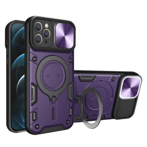Husa pentru iPhone 12 Pro Max, cu inel magnetic si suport ajustabil, protecție completa camera, Mov