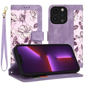 Husa pentru iPhone 13 Pro, SKYDDAR INNOVATION, Flipcraft din Piele Ecologică, Stand Integrat, Buzunare pentru Carduri, set cu sticker, Mov