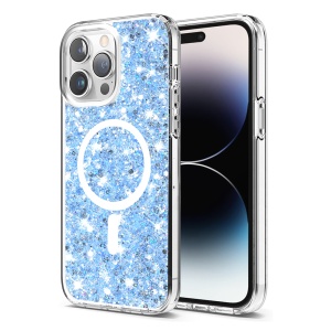 Husa pentru iPhone 14 Pro , Magsafe, din Silicon cu Sclipici, Fundal Detasabil, Protectie Completa, SKDR SparkleCase - Bleu