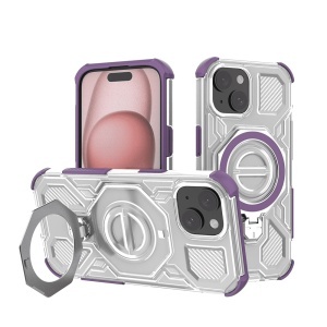 Husa pentru iPhone 15, Antisoc, SKYDDAR INOVATION, Carbon Shield PRO, Magsafe, set cu sticker, Mov - Img 1