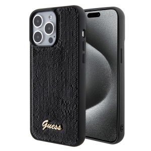 Husa pentru iPhone 15 Pro Max, Sequin Script Metal, Guess - Negru