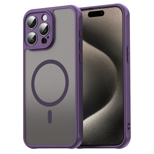 Husa pentru iPhone 15 Pro Max, SKYDDAR INNOVATION, HaloFrost MagSafe II, Antisoc, set cu sticker, Mov