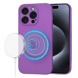 Husa pentru iPhone 15 Pro, SKYDDAR INNOVATION, din Silicon Catifelat, SoftFlex Magsafe, Mov, set cu sticker