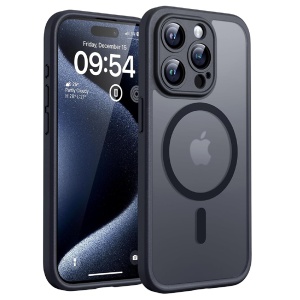 Husa pentru iPhone 15 Pro, SKYDDAR INNOVATION, PureFrost MagSafe, AntiSoc, set cu sticker, Negru frost