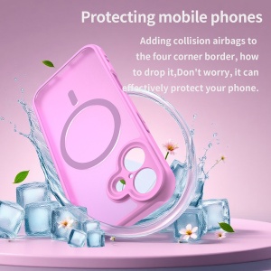 Husa pentru iPhone 16, Antisoc, HaloFrost MagSafe II, set cu sticker, Roz - Img 4