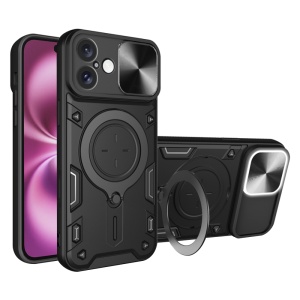 Husa pentru iPhone 16 Plus, SKYDDAR INNOVATION, CamGuard Pro, Inel Magnetic, Protectie Camera, Negru, set cu sticker