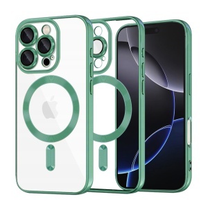 Husa pentru iPhone 16 Pro Max, Antisoc, Protectie camera, set cu sticker, Luxury Shield Magsafe, Verde Deschis