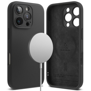 Husa pentru iPhone 16 Pro Max, Antisoc Silicon, Policarbonat, Ringke, Silicone Magnetic MagSafe, Negru