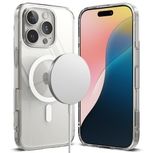 Husa pentru iPhone 16 Pro Max, Ringke, Fusion MagSafe, Antisoc, Compatibila Incarcare Wireless, Transparenta
