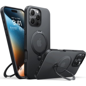 Husa pentru iPhone 16 Pro, Torras Ostand Spin MagSafe, Negru