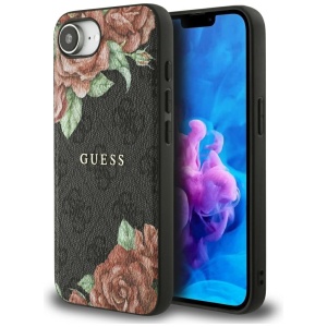 Husa pentru iPhone 16e, Hardcase 4G Flower Print MagSafe, Guess, Negru