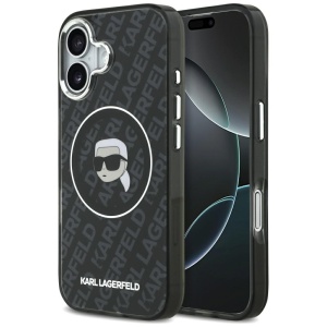 Husa pentru iPhone 17, IML Glitter K&C Heads Logo MagSafe, Clear Mono Karl&Choupette