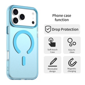 Husa pentru iPhone 17 Pro Max, MagSafe, Antisoc, set cu sticker, CandyCase, Albastru - Img 9