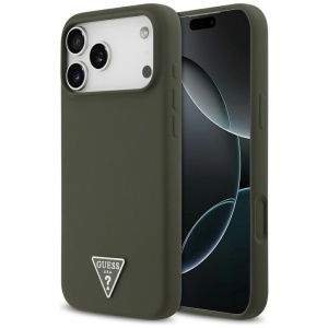 Husa pentru iPhone 17 Pro Max, Silicone Triangle Logo MagSafe, Guess, Kaki