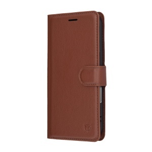 Husa pentru iPhone 17 Pro Max, SKYDDAR INNOVATION, Leather Folio tip Carte, cu Portofel Interior, Finisaje Premium, set cu sticker, Maro - Img 4