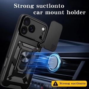 Husa pentru iPhone 17 Pro, SKYDDAR INNOVATION, CamShield, Inel magnetic, set cu sticker, Negru - Img 6
