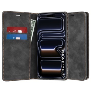 Husa pentru iPhone 17 Pro, SKYDDAR INNOVATION, Confy Cover tip Carte din piele Eco Premium, cu Portofel Interior, set cu sticker, Negru - Img 1