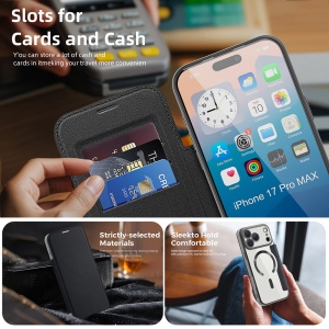 Husa pentru iPhone 17 Pro tip carte, SKYDDAR INOVATION, SmartMag Book, Magsafe, RFiD, Suport Carduri, set cu sticker, Roz - Img 6